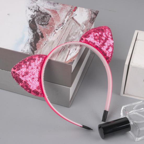 Girl Headband Sparkling Sequins Three-Dimensional Cat Ear Shape Painless Wearing Arc Hair Hoop Kids Daily Party Hair Accessory