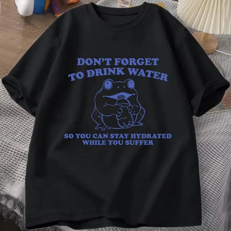 Stay Hydrated While You Suffer TShirt Vintage Style Funny Frog Graphic Tee Summer Short Sleeve Tshirts Women clothing Fashion