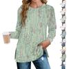 Women's Fashion Casual Flowers Print Pleated Hem Split Loose Fit Fall Sweatshirt Long Sleeve Top
