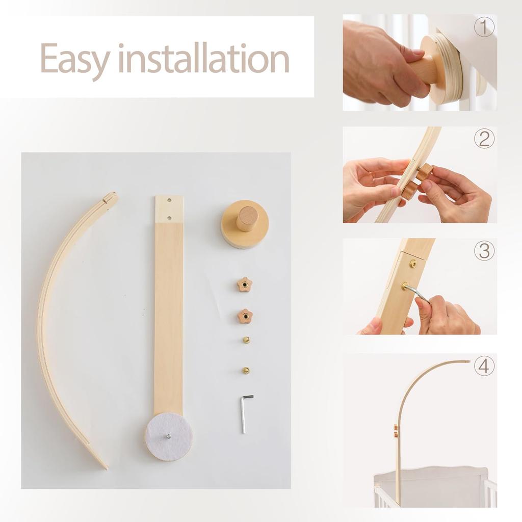 Сделайте Кровать Веселой Деревянной Мобильной Детской Новорожденной Легкой в Постельных Принадлежностях Для Интерьера Давайте Комплект Из 2-х Частей, Подлокотник, Игрушка, Установка, Спящая, Обучающая, [Кролик-Бежевый]