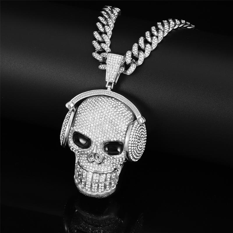 Винтажные хип-хоп панк Cz Ice Out череп ожерелья для женщин мужчин рок крутой властный кулон в виде скелета ожерелье ювелирные изделия в стиле бохо