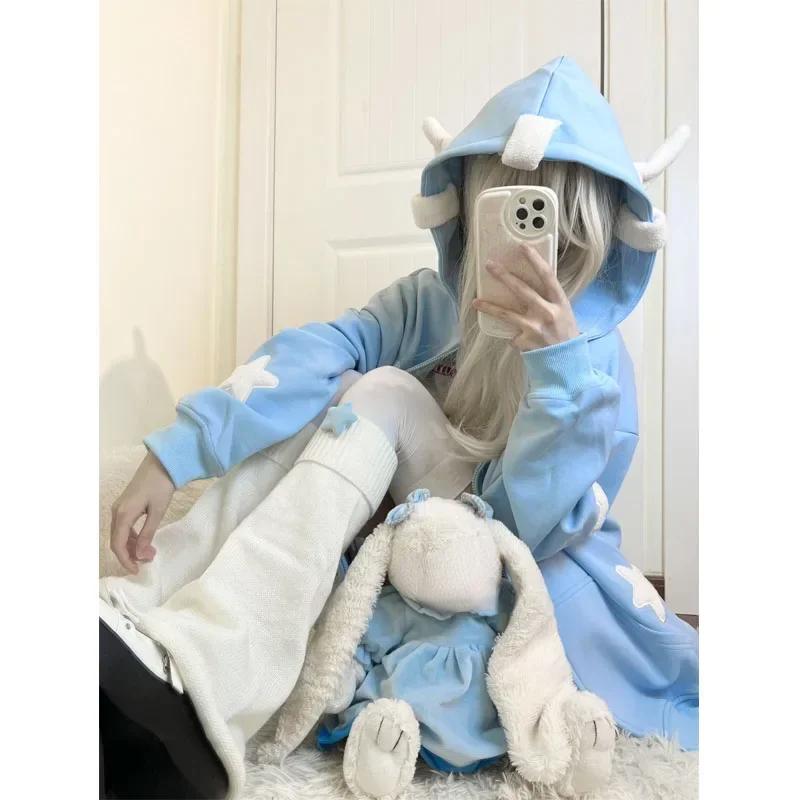 Deeptown Kawaii толстовки женские японские Y2k Star Girl розовый Harajuku готический ангел толстовки на молнии большие размеры Cutecore топы в стиле Лолита