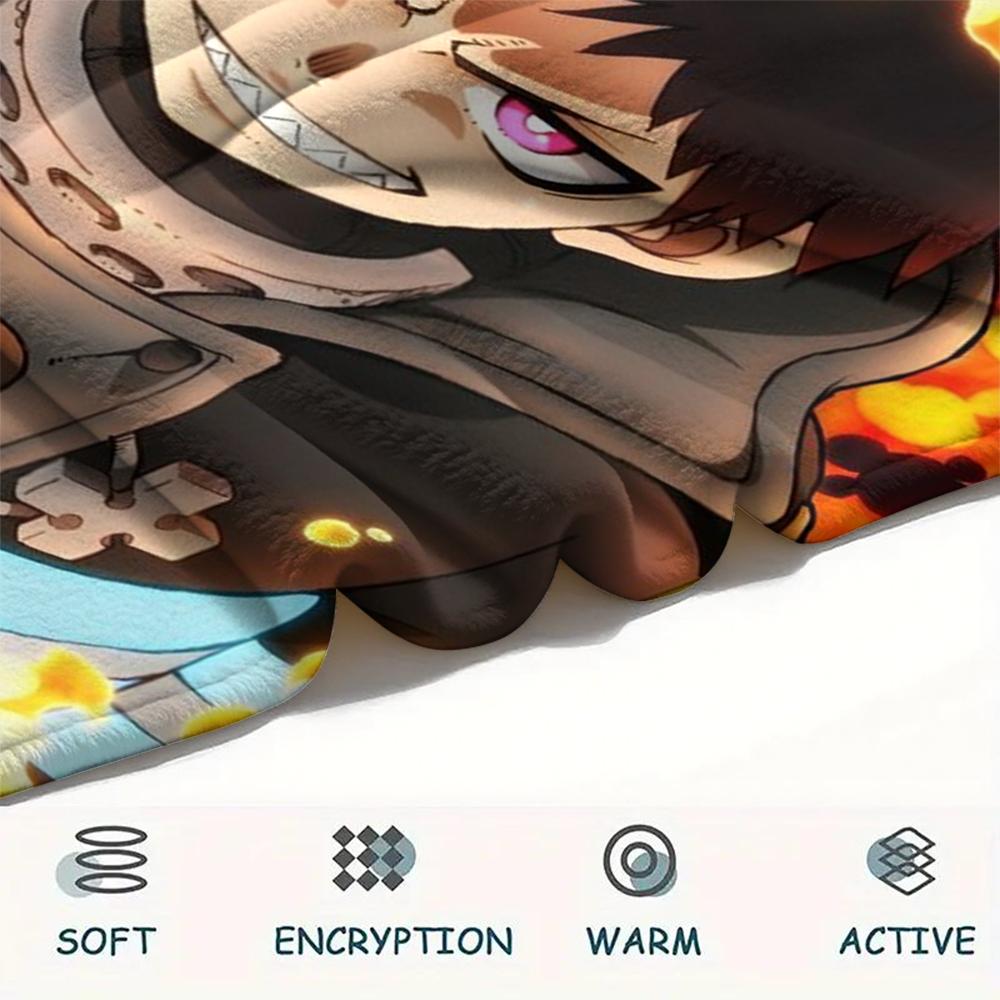 1Pc Fire Force Print Flannel Blanket, High quality Comfortable for All Seasons, Home Decor, Warmth and Comfort, Perfect for Christmas Gifts