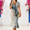 Women Plus Size V Neck Short Sleeve Printed Fitted Fishtail Dress