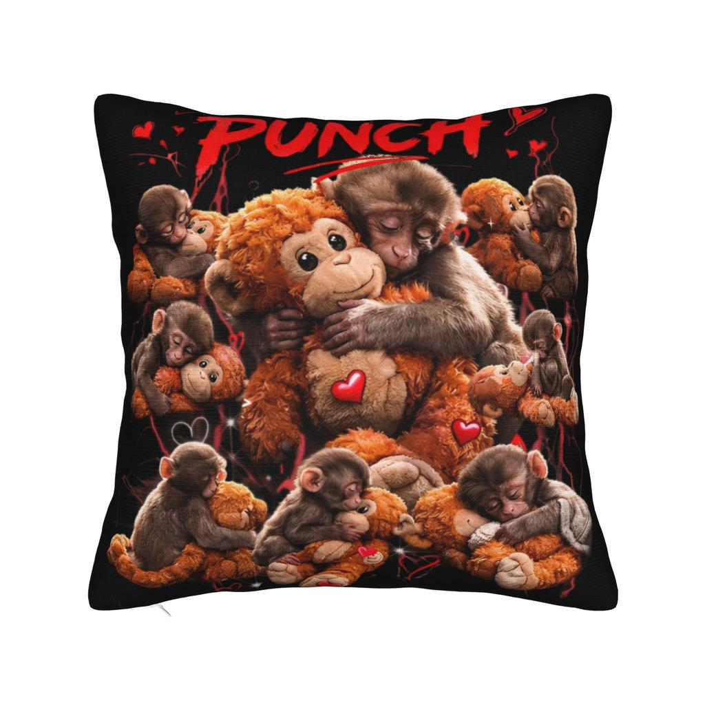 Decorative Pillow Cover Baby Punch Monkey, Viral Monkey Merch Chair Throw Pillow Case Cover Square Style Multiple Sizes