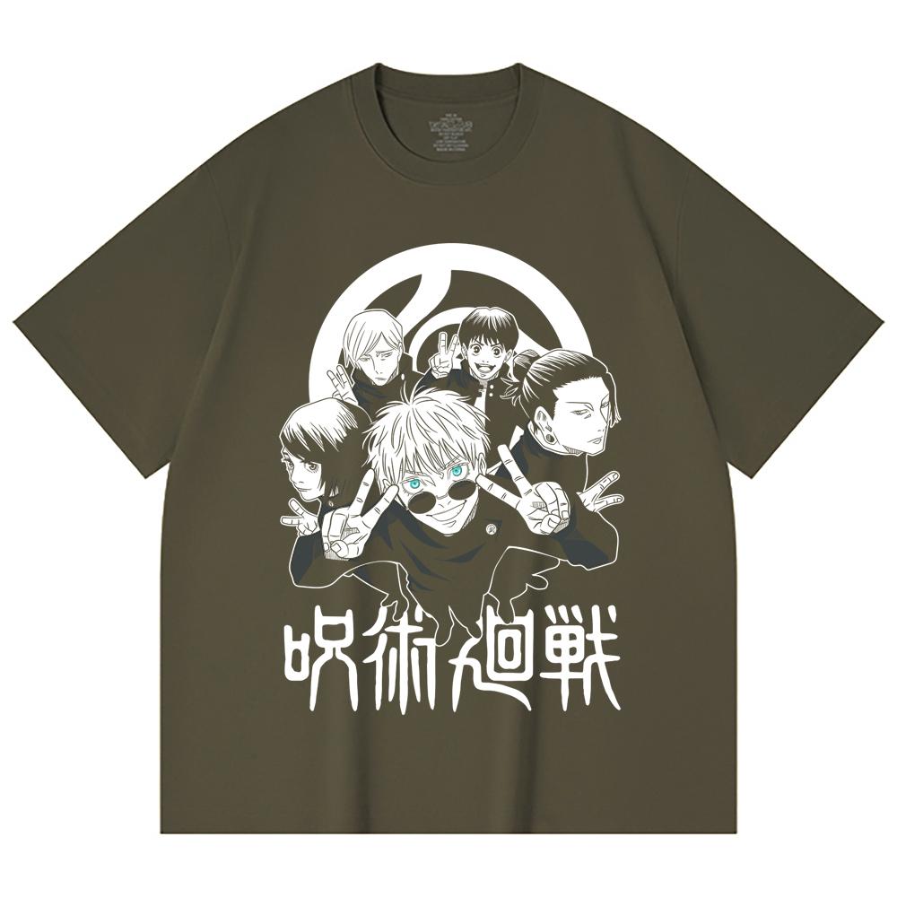 230 г/м² 100% хлопок Jujutsu Kaisen V30 Команда Годжо Принт Унисекс Тяжелая хлопковая футболка