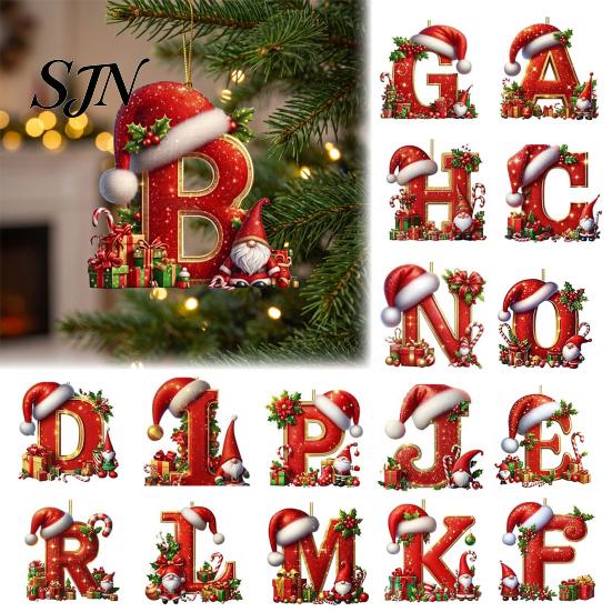 Hanging Decoration 26 Pcs Letters Christmas Ornaments, A-Z Alphabet Acrylic Tree Ornament Decoration, Personalized Initial Pendant with Santa Hat for