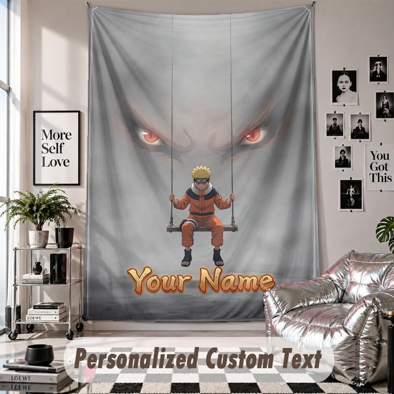 Wall Hanging Tapestry With Custom Name & Text, Naruto Decorative Tapestry For Bedroom