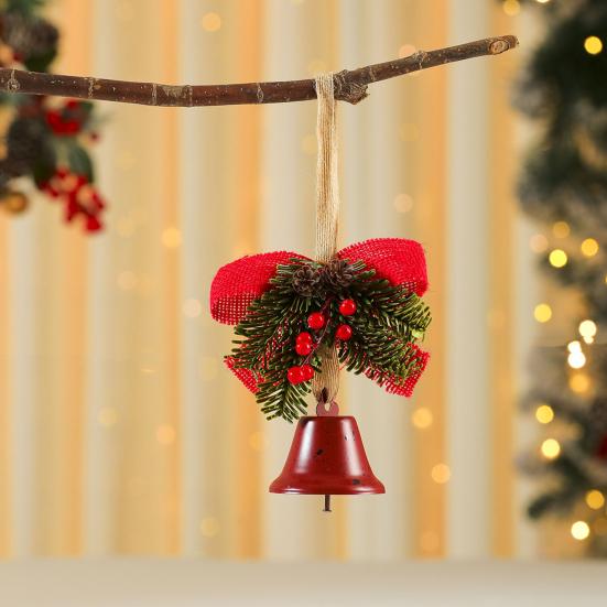 Christmas Tree Ornament Bow Pine Branches Decorative Bells Home Ambiance Doorway Wind Chime Decoration Christmas Theme Party Decor Gift