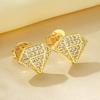 Rrjzz Sparkling Diamond Shaped 14k Gold Plated Unique Earrings Fashion CZ Simulated Diamond Ear Stud for Women Men Jewellery