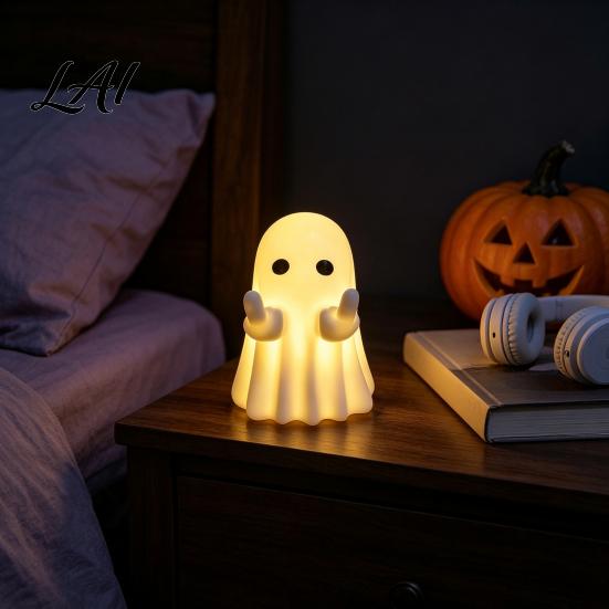 Decorative Ghosts for Fireplace LED Middle Finger Ghost Halloween Night Light Cute Spooky Haunted House Display Props Statue Desktop Home Office