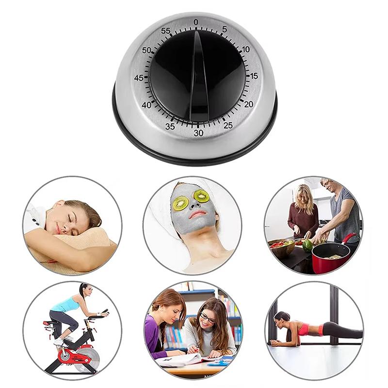 Stainless Steel 60 Minutes Mechanical Wind Up Time Reminder Countdown Timer Loud Ring Alarm Sound Analogue Clock Cooking