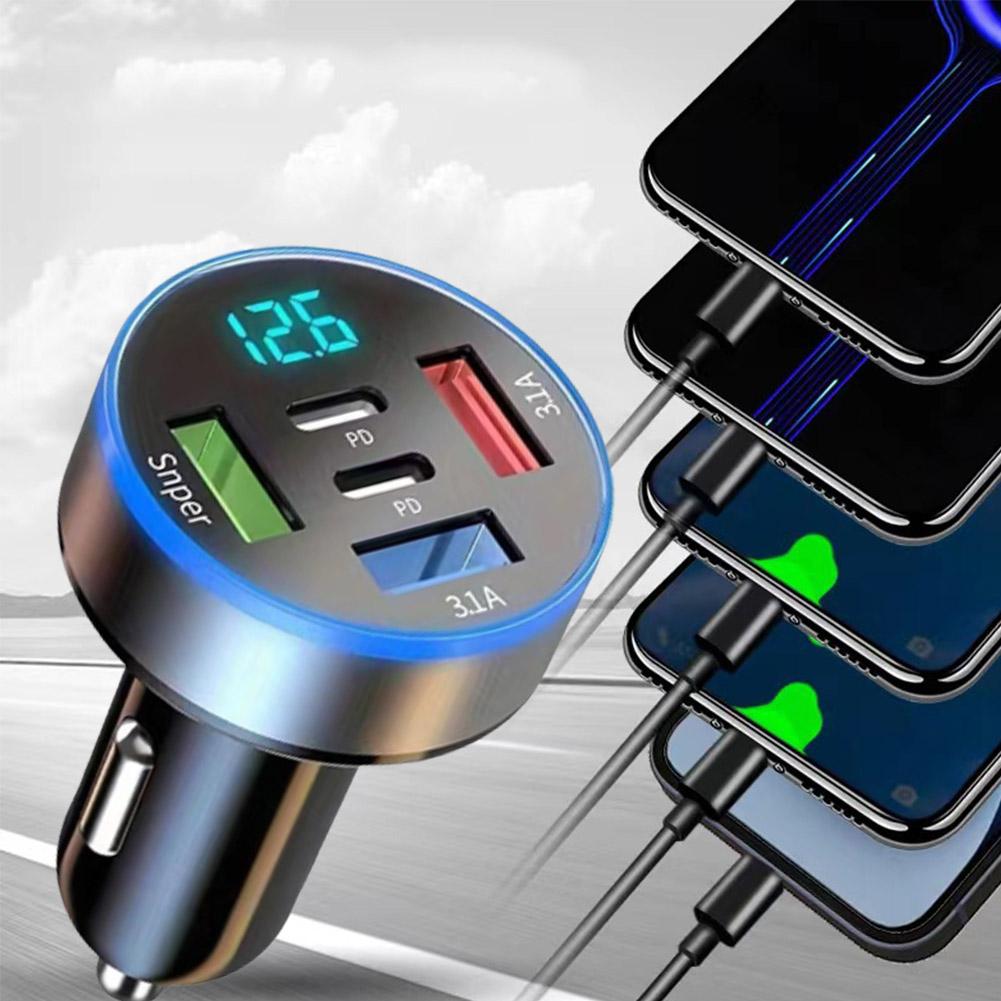 5 в 1 USB автомобильный адаптер для зарядки телефона с дисплеем напряжения OPPO для iPhone Port Dual Super PD O8D5