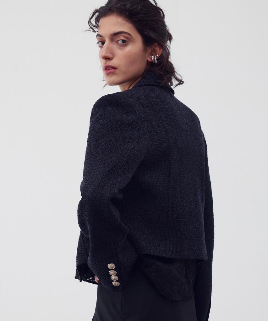 Re Rhee Wool-Blend Tweed Jacket Midnight Navy