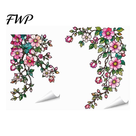 Easy Install Glass Clings 2PCS Flower Print Window Static Stickers, Glue-free Electrostatic Decorative Film, Floral Film Removable Cling for Door And