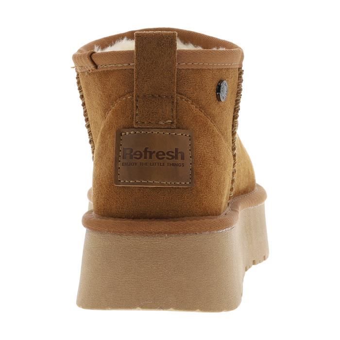 Boots basses végans - Refresh - Beige - Tige mi-haute - Semelle plateforme - Doublure laine chaude