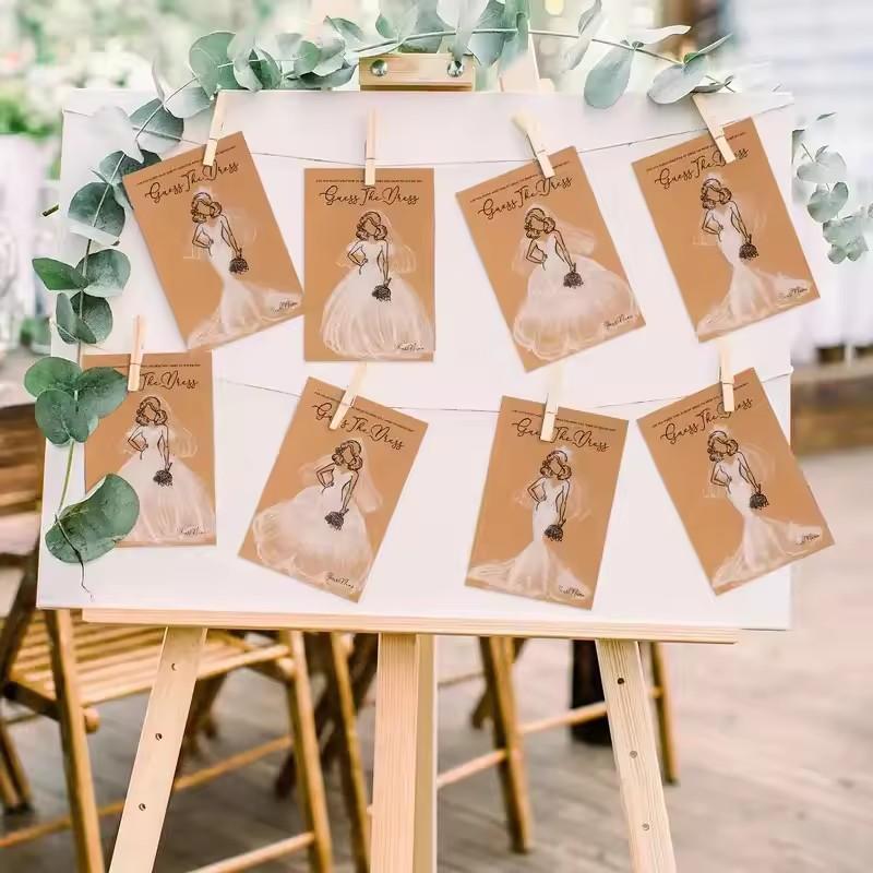 10/20sets Wedding Dress Game Card with Pens Guess the Dress Bridal Shower Painting Games Bachelorette Party Decoration Gifts
