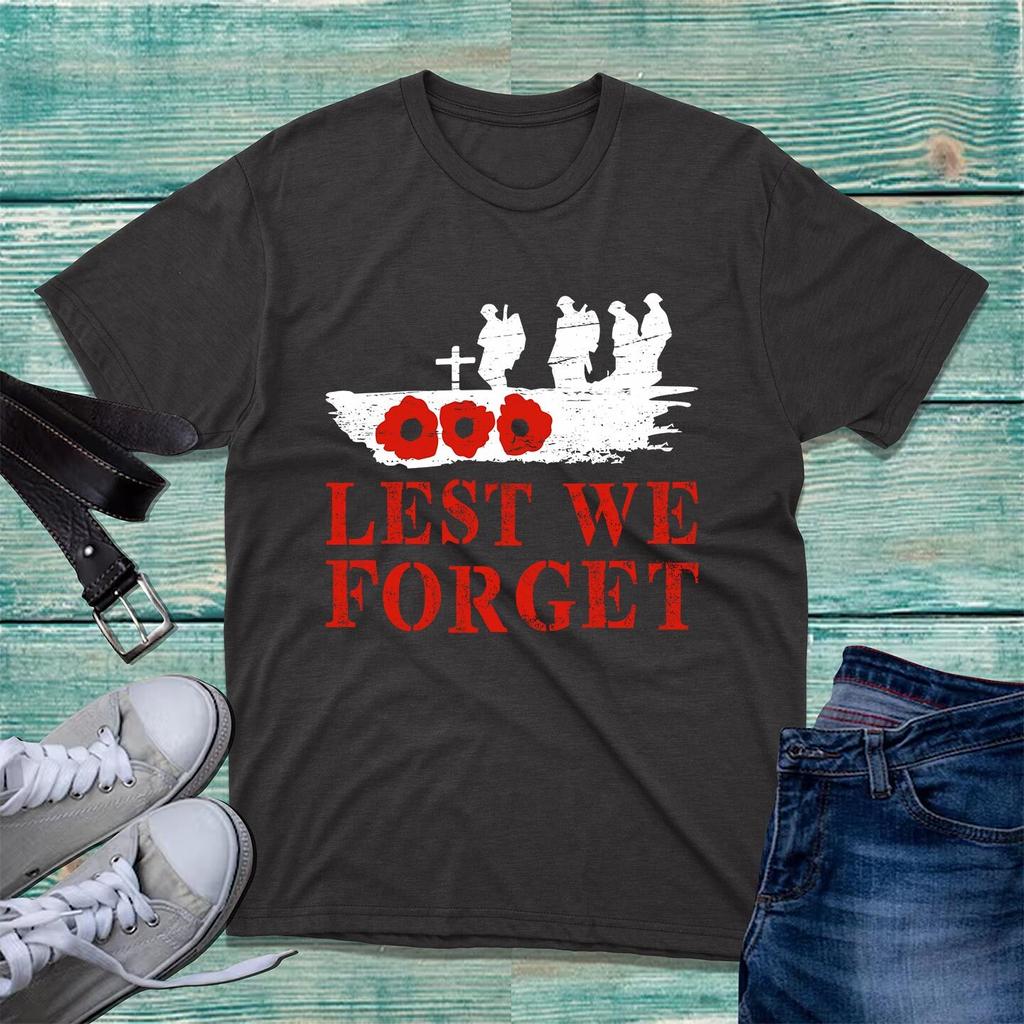 Lest We Forget Poppy Flower Tshirt British Armed Force Remembrance Day Tee Top