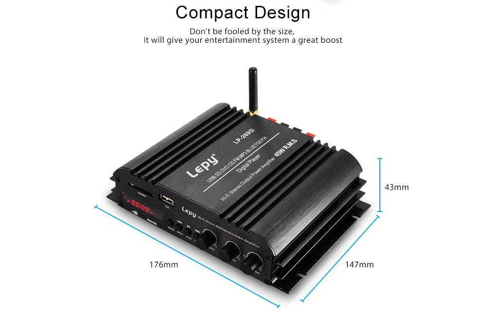 Компактный аудиоусилитель LEPY 4ch с поддержкой Bluetooth, выход 45 Вт x 4 канала, воспроизведение с карты, стереоусилитель мощности, адаптер 12 В 5 А, в комплекте 4.0 USB/SD Hi-Fi