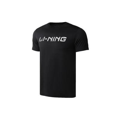 Футболка Li Ning Training Series с круглым вырезом и буквенным принтом, спортивная, с коротким рукавом, мужские топы, черного цвета ATSQ305-2