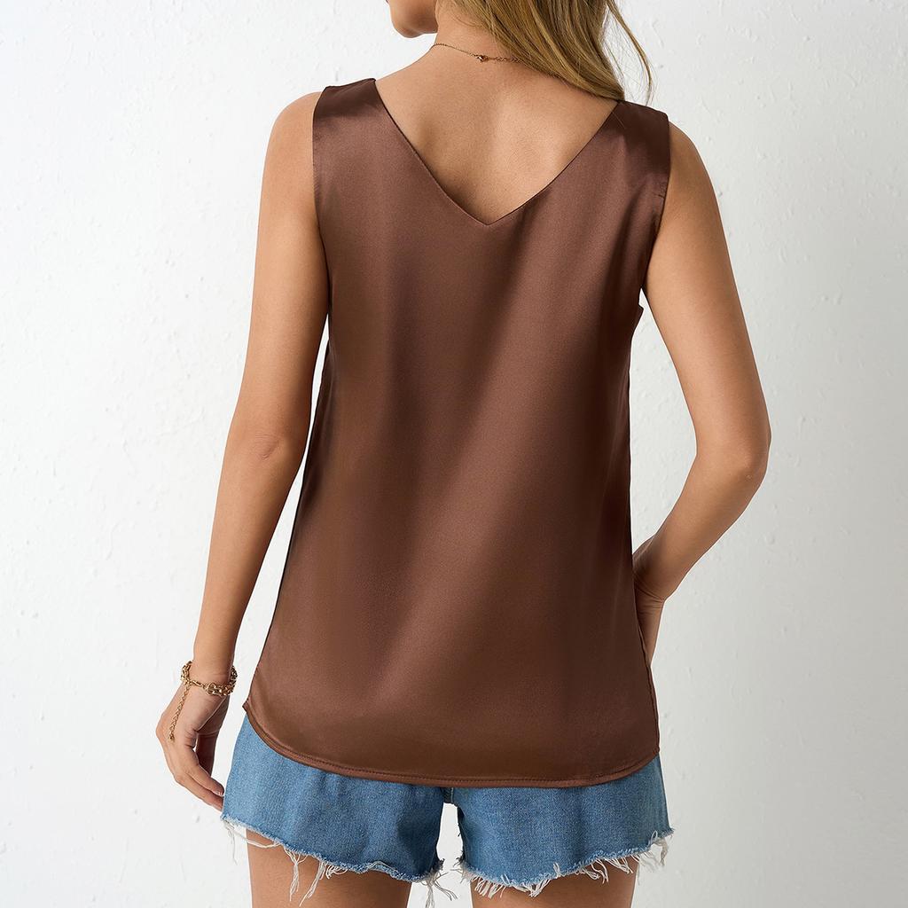 Women's Spring Summer Satin Vest V-neck Casual Halter Vest Sleeveless Shirt