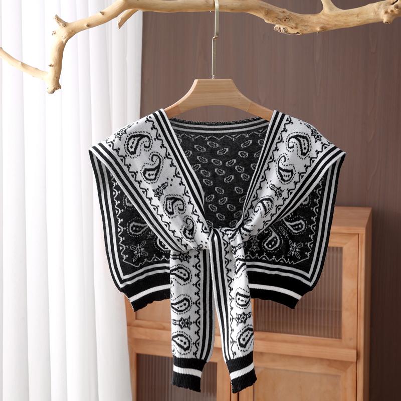 Ladies' Spring and Autumn Striped Knitted Shawl Air Conditioning Room Double Sided Shoulder Protection False Collar