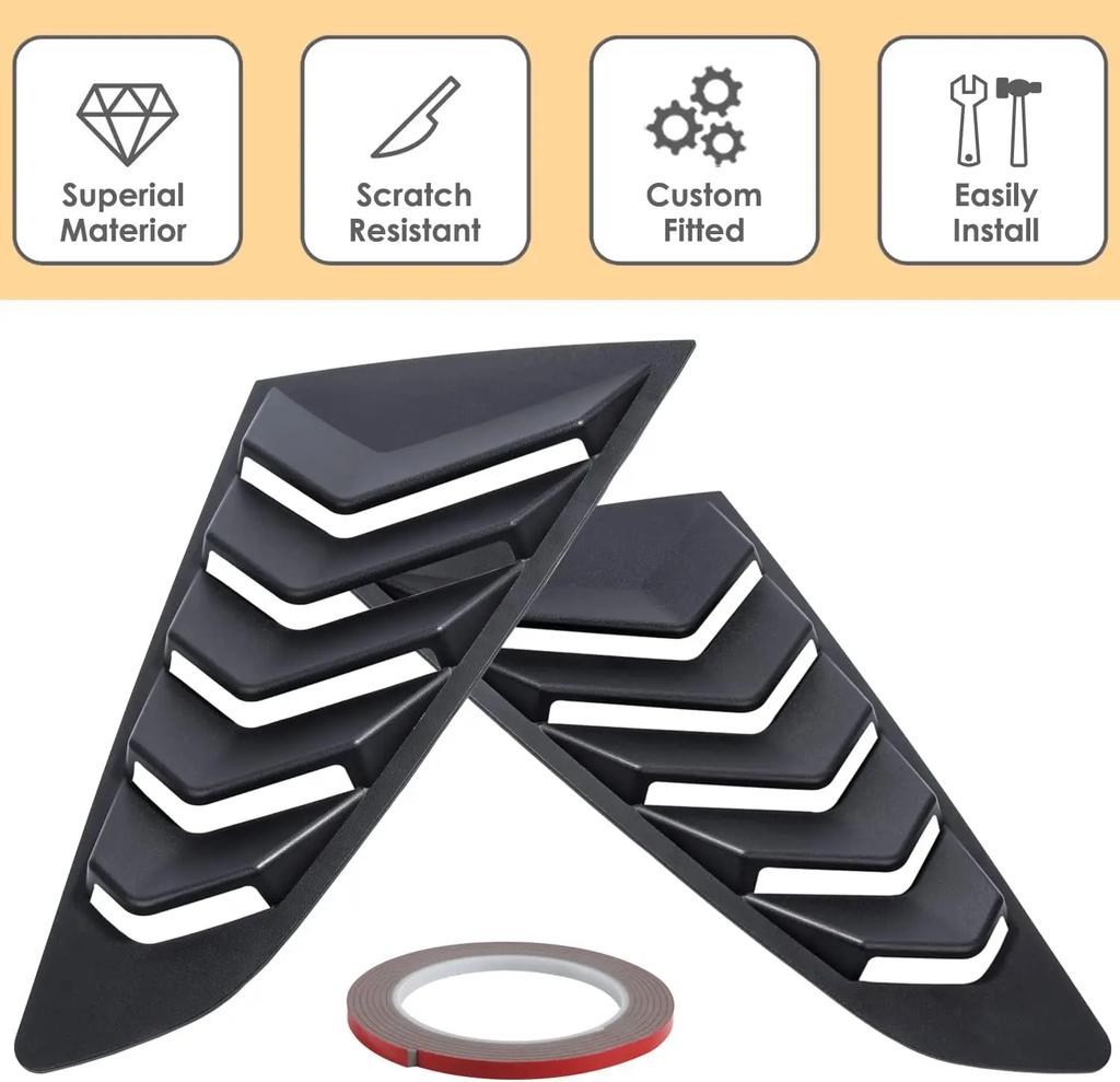 For Ford Mustang 2015-2020 Car Rear Louver Window Side Shutter Cover Trim Sticker Vent Scoop ABS Carbon Fiber Black Accessories