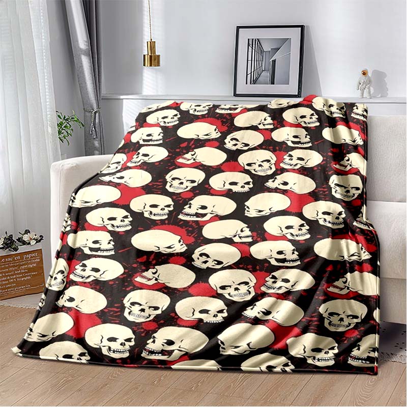 Black & Yellow Skull Flannel Blanket, Soft Warm Throw with Punk Skull Print, Cozy Bedding for Gothic & Rock Fans