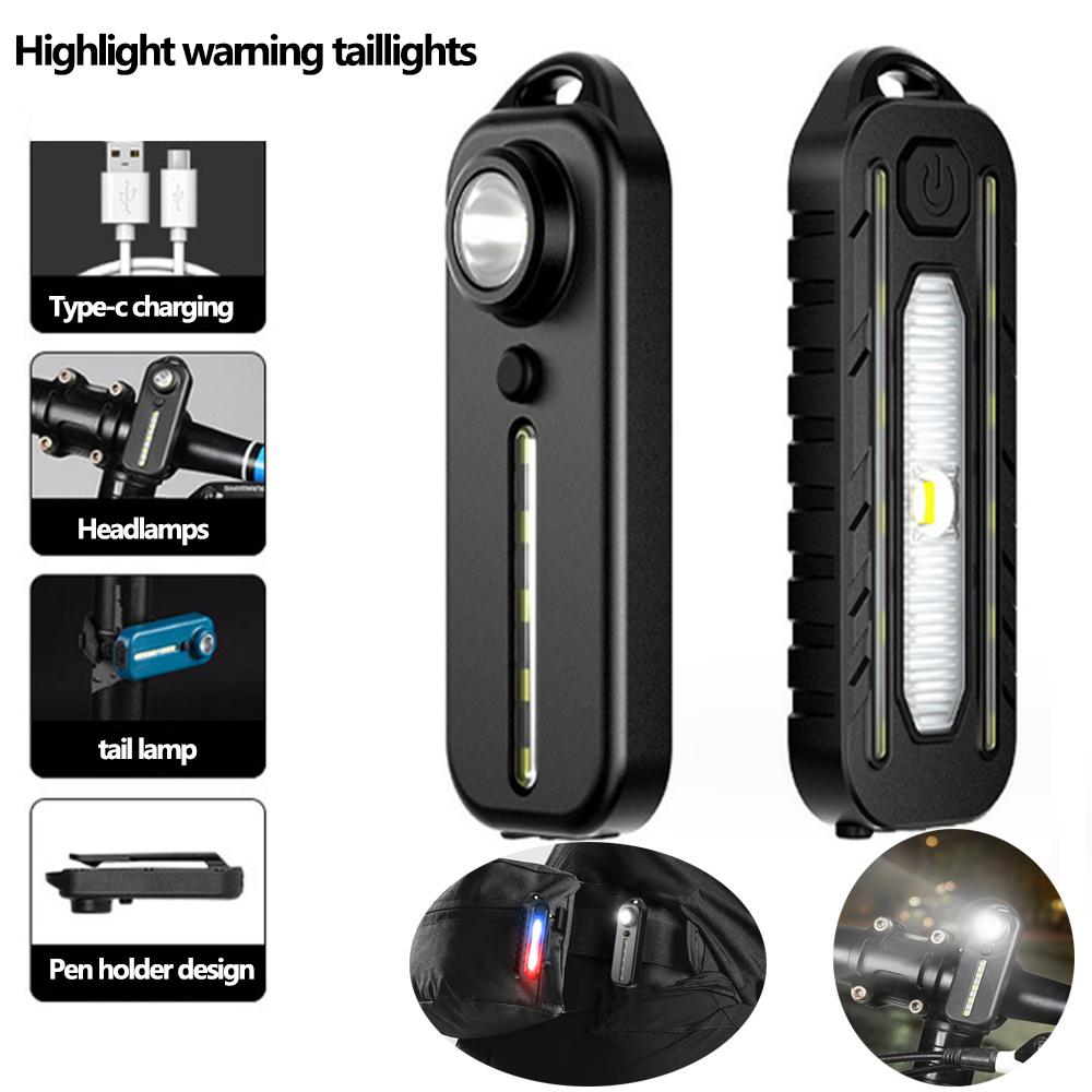 C-type Rechargeable Bicycle Tail Lamp Led Portable Flashlight Waterproof Emergency Torch Flashlamp Cycling Running Riding Hiking