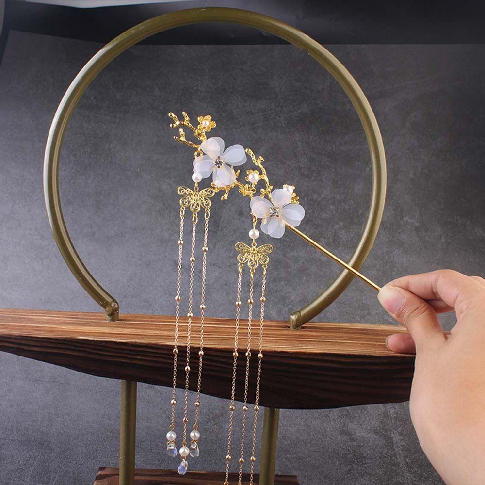 Бусины-бабочки Стразы Вилка для волос с кисточкой Заколка для волос Аксессуары для волос Ханфу Цветочные палочки для волос