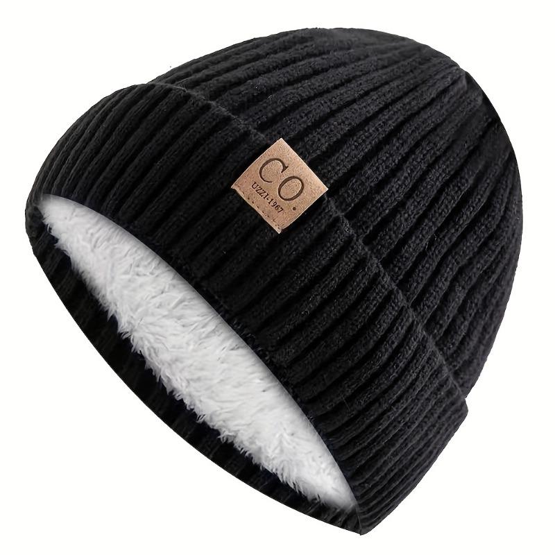 1PC Unisex Fleece Warm Knitted Wool Cap - Winter Ear Protection Design, 100% Polyester, Machine Washable