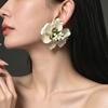 European American Retro Enamel Gradient 3D Camellia Earrings Women Light Luxury Fashion High-end Ear Jewelry Gift