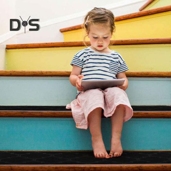 Non-Slip Stair Mat Self-adhesive Strong Adhesion Easy Installation No Cutting Reusable Different Embossing Stair Floor Treads Washable Dorm Home