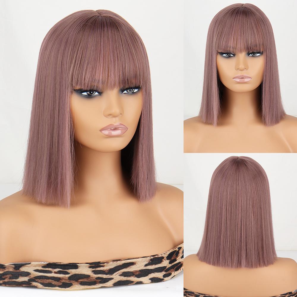 MISS WIG Short Straight Orange Wig With Bangs Synthetic Fiber Wig African American White Female Cosplay/Party/Daily Wig