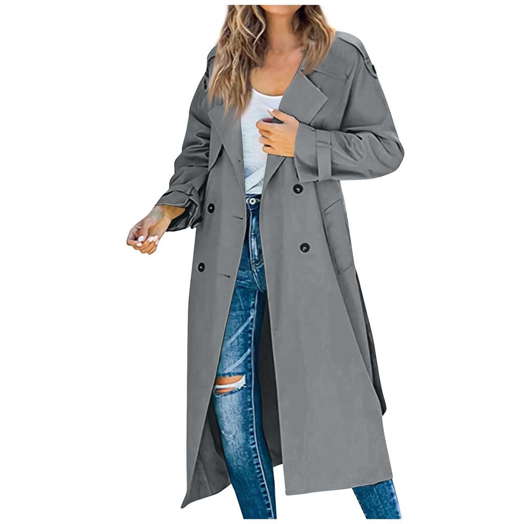 Women's Autumn And Winter Casual Temperament Solid Color Trench Coat In The Long Jacket