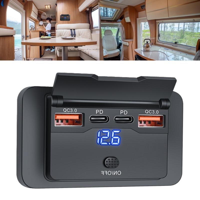 Double PD3.0 & QC3.0 USB Charges with Power Switch 12V/24V Waterproof USB Outlet Easy to Use for Car Boats Motorcycles