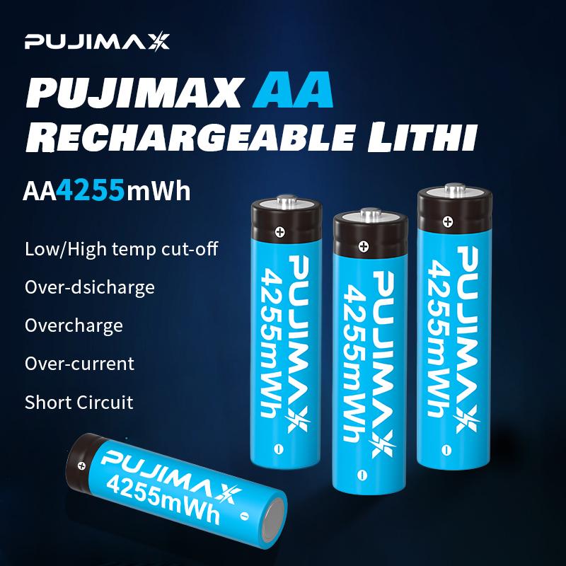 PUJIMAX AA Li-ion Rechargeable Batteries, 1.5V, 4255mWh, 4Pcs