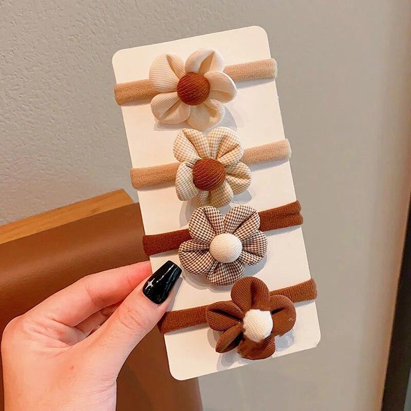 4Pcs Flower Girls Elastic Hair Bands Sweet Bow Hair Ties Children Ponytail Holder Rubber Band Headband Kids Hair Accessories