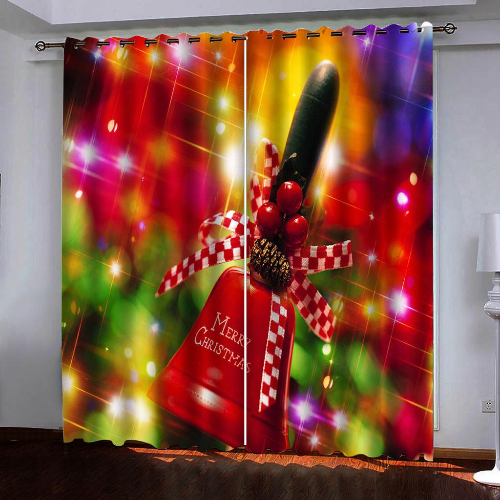 Christmas Decoration Golden Bell Polyester Window Curtains Luxury Curtains for Living Room Drape All for Kitchen and Home