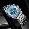 Серебристо-голубой кварцевый хронограф Мужские часы Нержавеющая сталь Деловые Роскошные часы для мужчин Reloj Hombre Часы Подарок