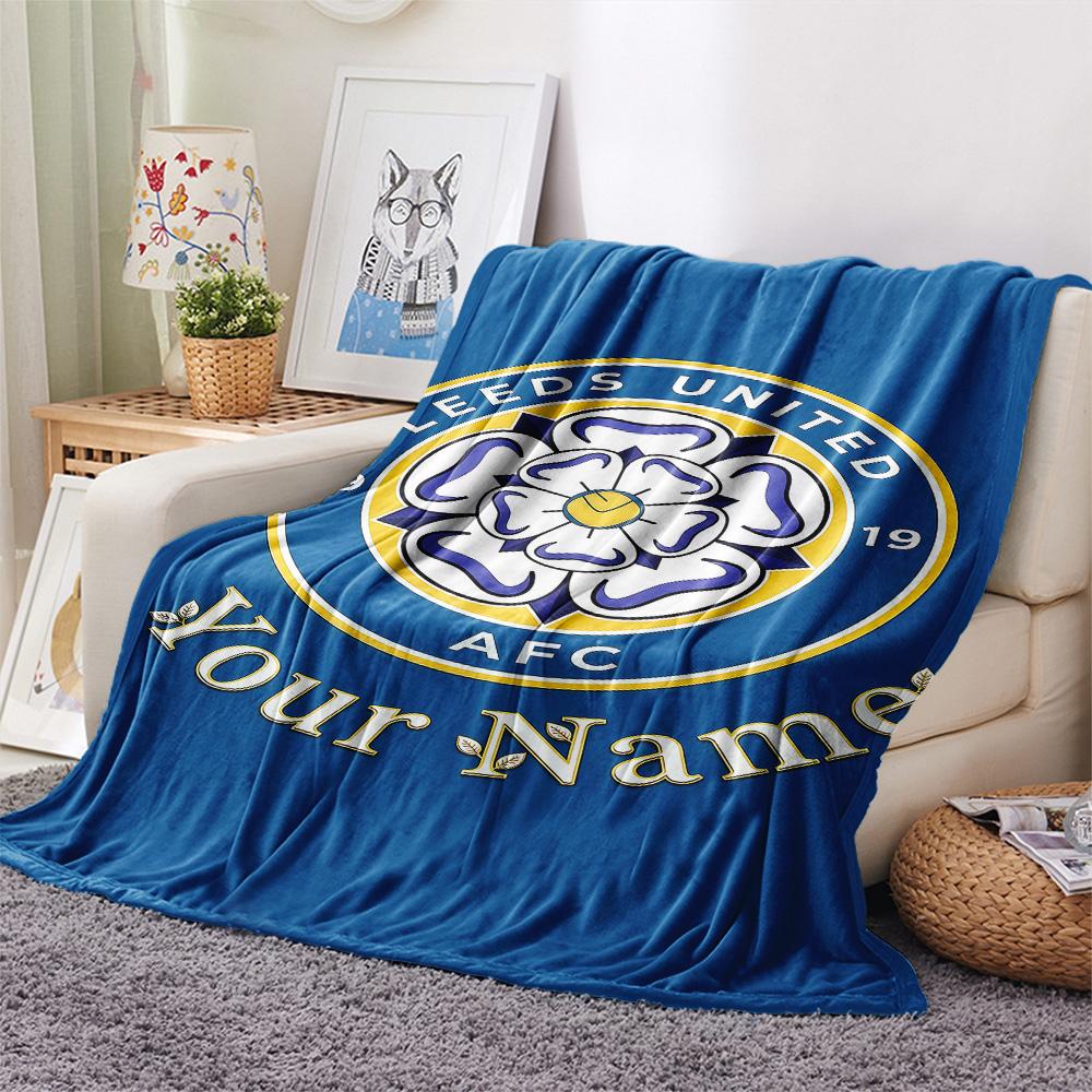 1PC Custom Name Leeds United Football Club Patterned Flannel Blanket For All Seasons for Home Decor Warmth and Comfort Gifts Holiday Present -HE148