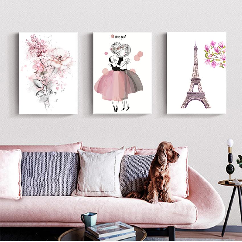 Принт настенные художественные фотографии, подарки, детская комната, домашний декор, акварель, розовый, Kawaii, постер для девочек, декор для детской, цветочный холст, картины