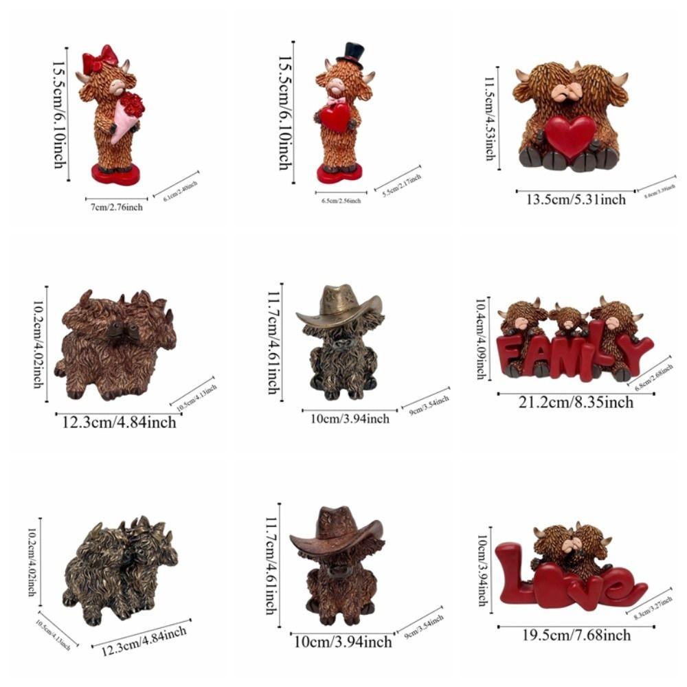 Cartoon Highland Cattle Ornament Resin Valentine's Day Ornament Highland Cow Figurine  Wedding