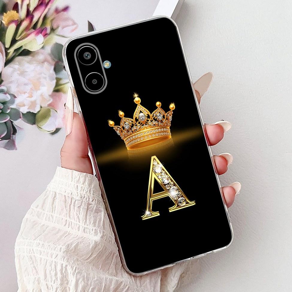 For Samsung F06 5G SM-E066B Case For Samsung Galaxy F06 5G Cover Transparent Luxury A-Z Letters Fashion Flower Crown Soft Bumper