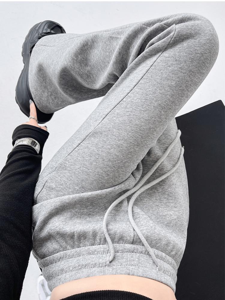 Американские ретро-клеш брюки для женщин, осенние элегантные облегающие спортивные брюки, серые мешковатые спортивные брюки полной длины