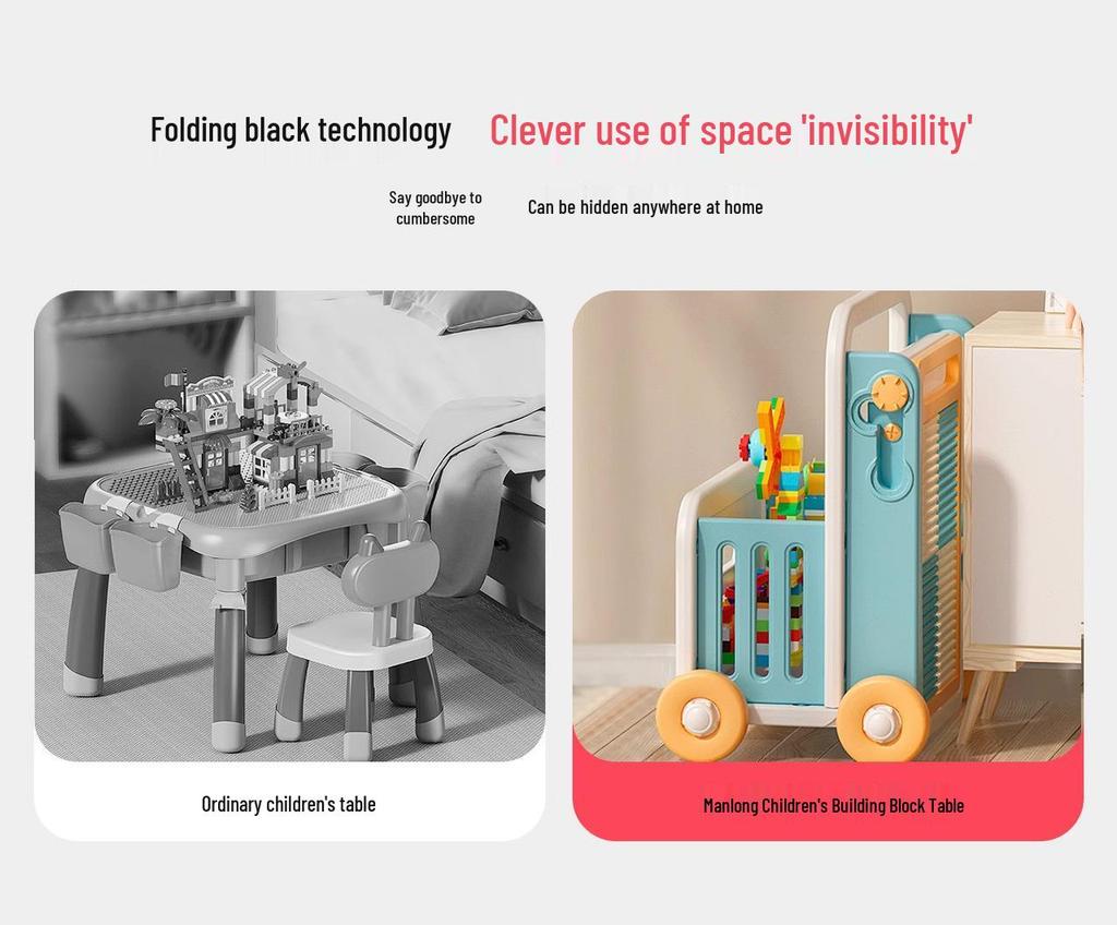 Manlong Convertible Building Block Table & Foldable Drawing Board - Educational Game Table for Boys & Girls, Ideal First Birthday Gift