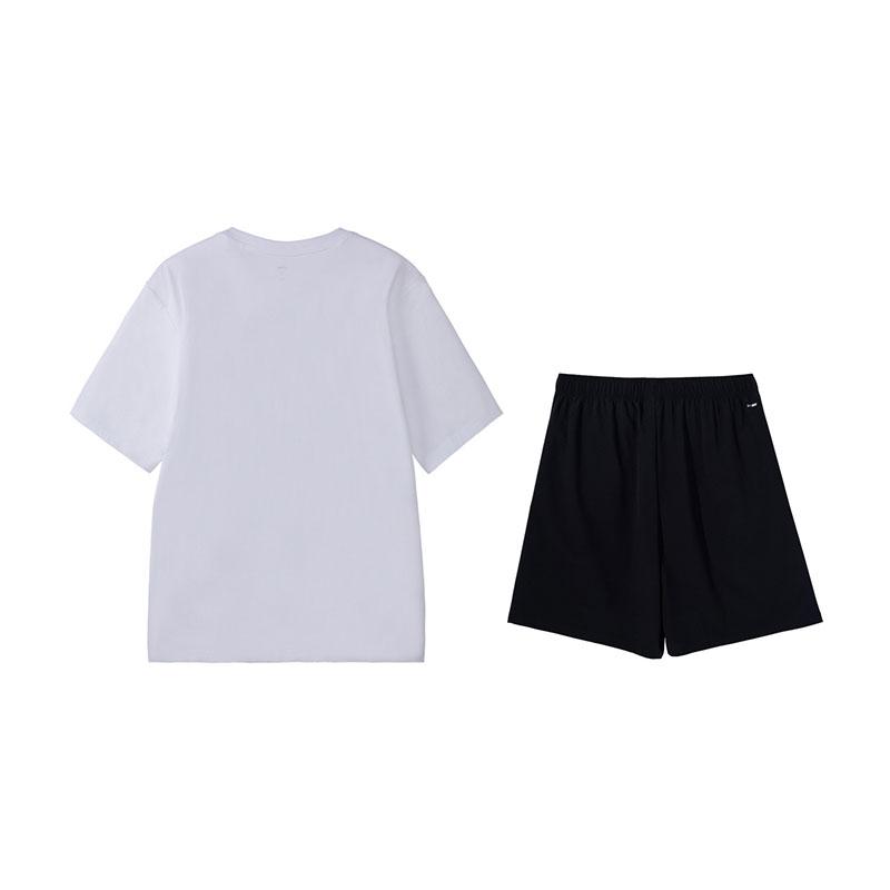 Li-Ning Модный свободный дышащий топ с коротким рукавом, удобные шорты, повседневный спортивный костюм, мужские комплекты, белый, черный, W773-2+V236-1
