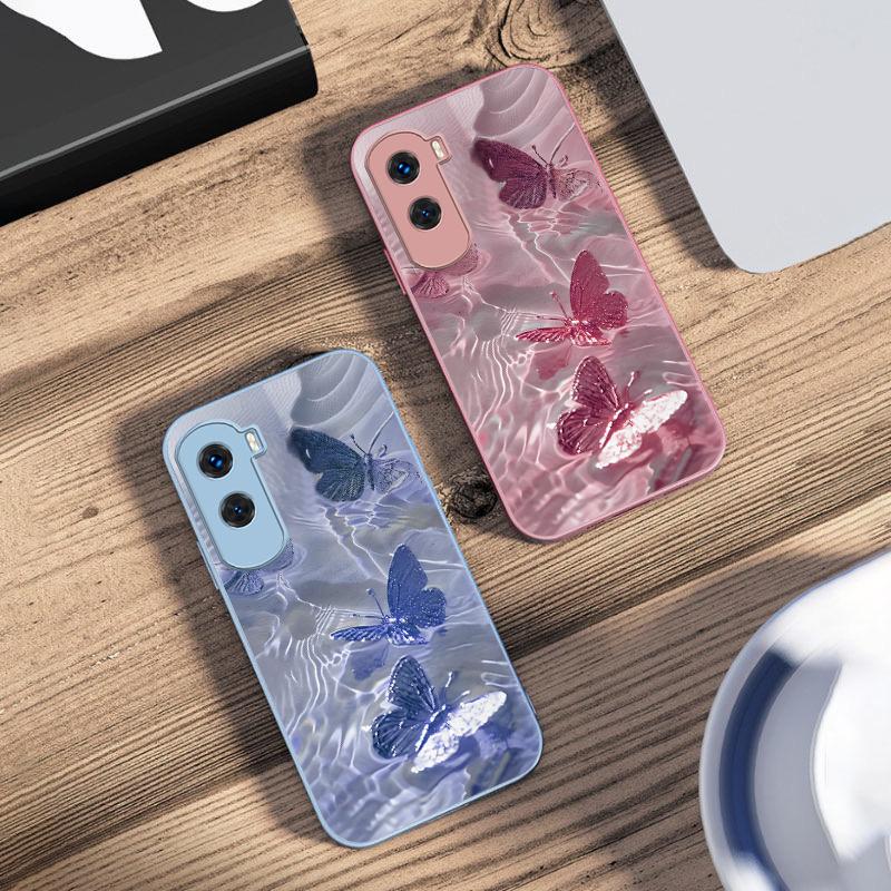 Счастливая бабочка Белая Для Honor 200 90 8X 9X Pro Lite P50 P40 Nova 10 11i P60 Magic4 6 Mate 20 50 Закаленное стекло Чехол для телефона