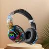 Гарнитура Bluetooth 5,1, беспроводные геймерские наушники с граффити и микрофоном, RGB светодиодная подсветка для детей, ПК, геймерские наушники, поддержка TF-карты