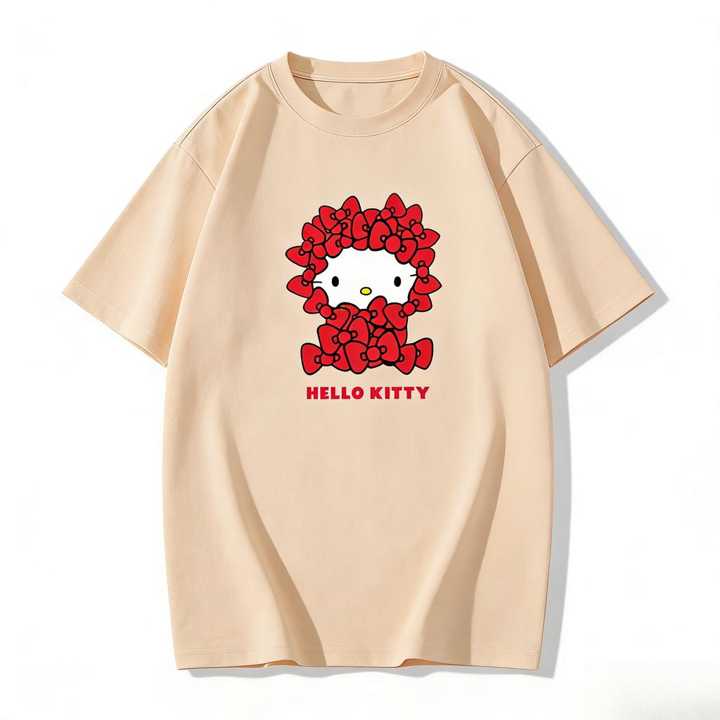 2026 новая футболка Hello Kitty из мягкого хлопка с коротким рукавом и круглым вырезом, милый принт, легкий летний топ для женщин, повседневная одежда